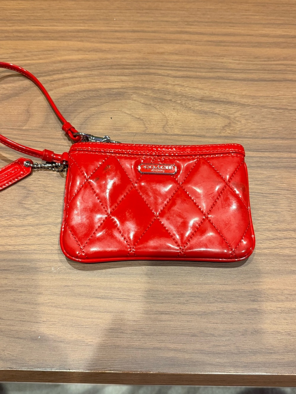 Coach Quilted Patent Leather Wristlet in Red